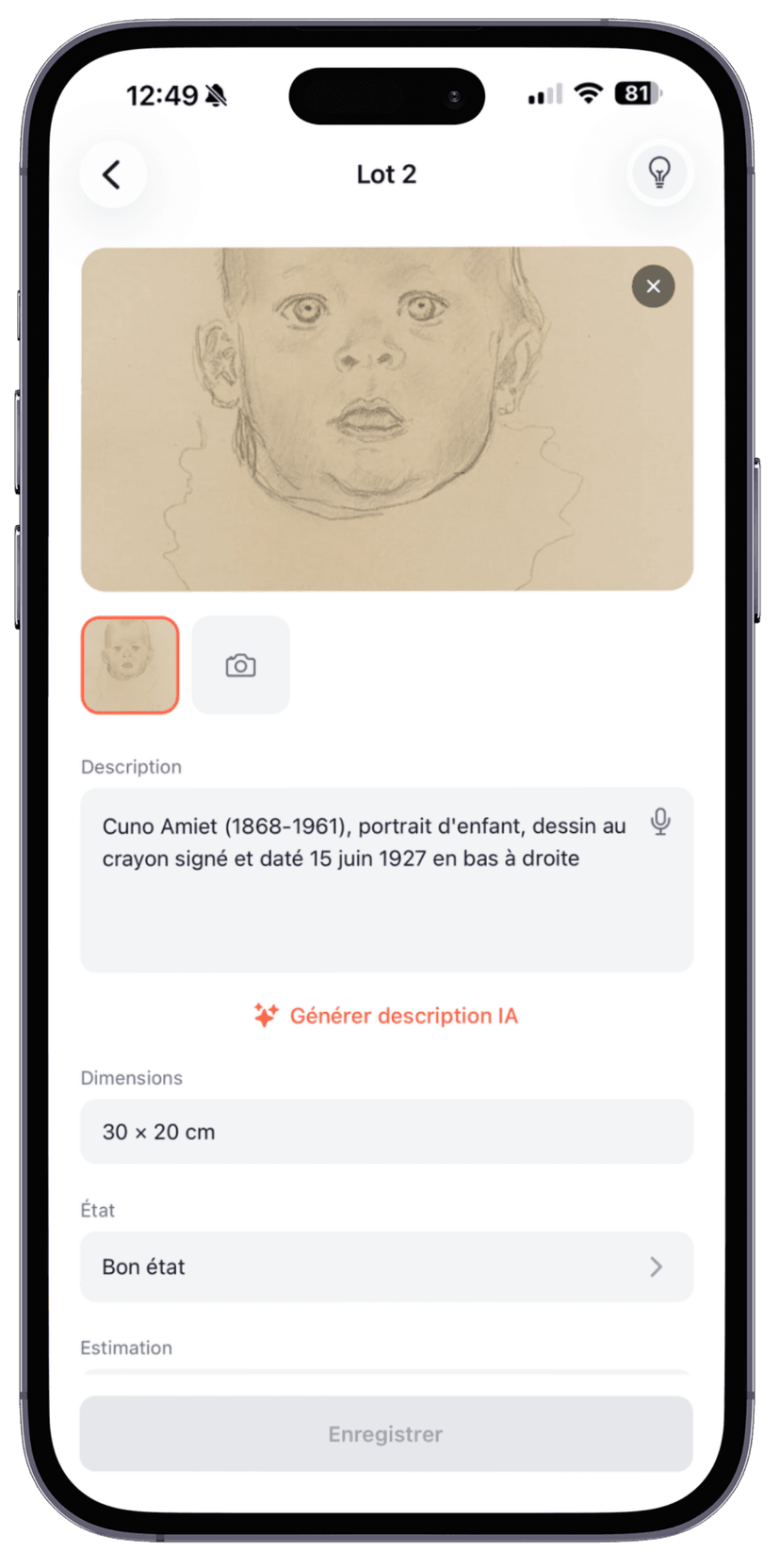 Application Start - Liste des lots